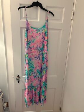 Lilly Pulitzer Tropical Floral Mesh Maxi Coverup  in Pink, Teal & Lavender